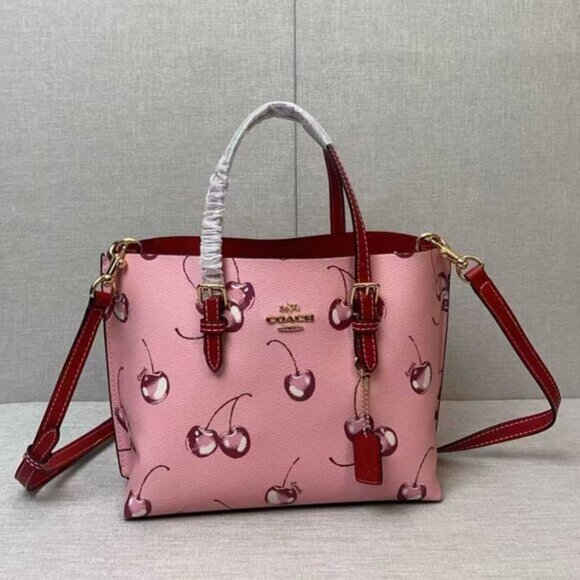 Handbags - COACH Mollie Tote 25 2way Shoulder Bag Canvas Leather Cherry Pink CR293 Outlet